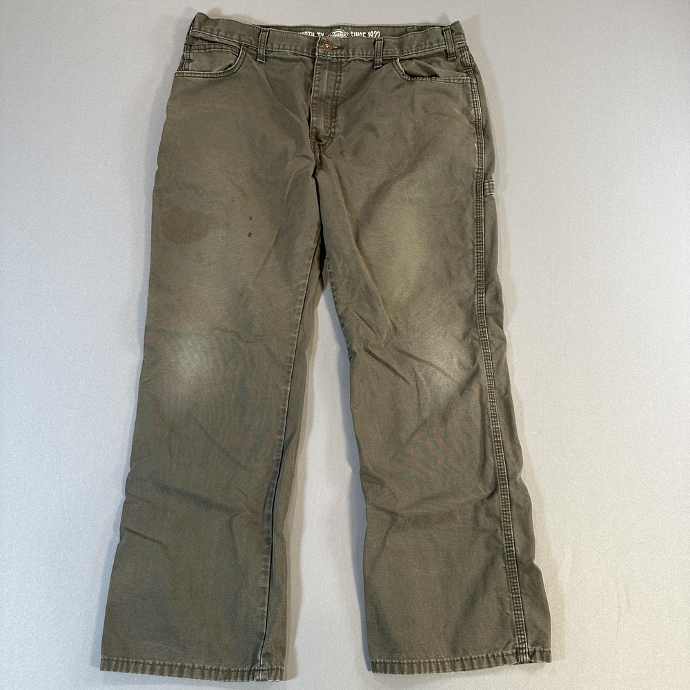 Dickies Distressed Pants Mens 36x30 Green Relaxed Fit Straight Leg Workwear